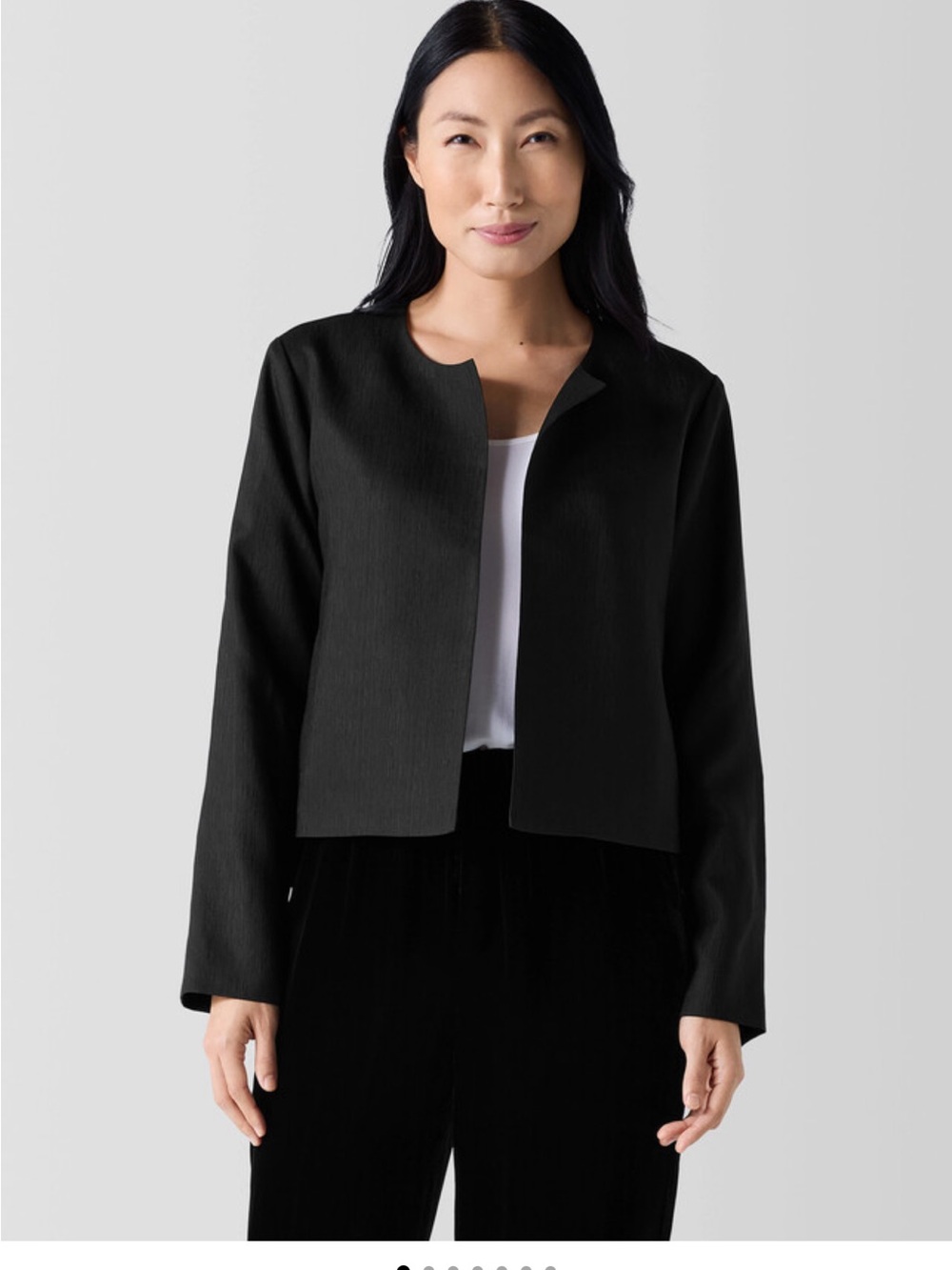 NWT Eileen Fisher Black sz L cropped Textured Silk Weave Round Neck Jacket